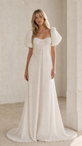 Front view of White pearl draped pleated maxi dress