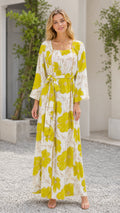 Off-white floral print long sleeve maxi dress front view on model