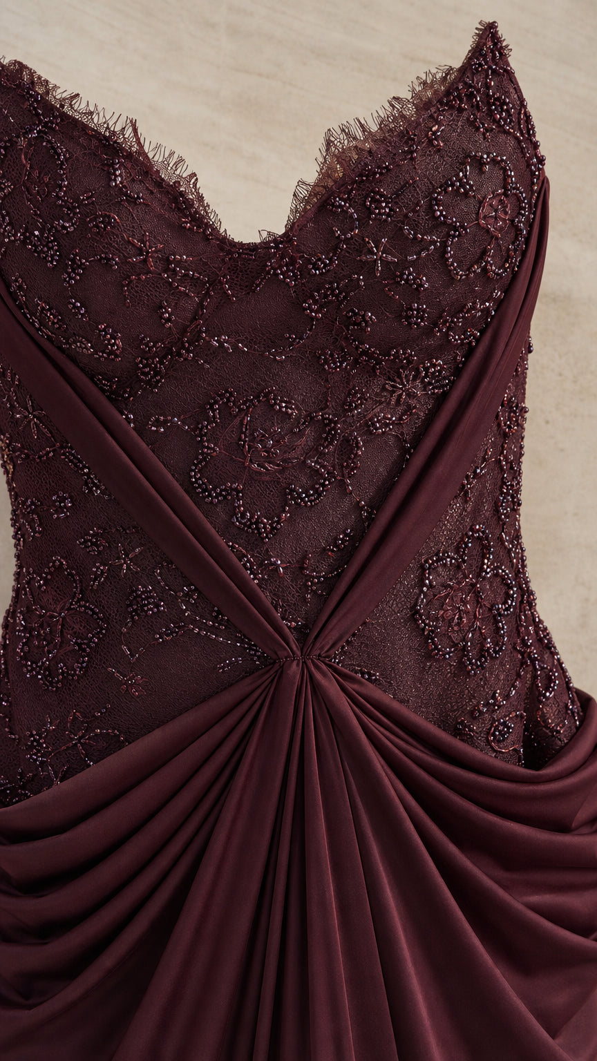 Close-up detail of beaded sweetheart bodice