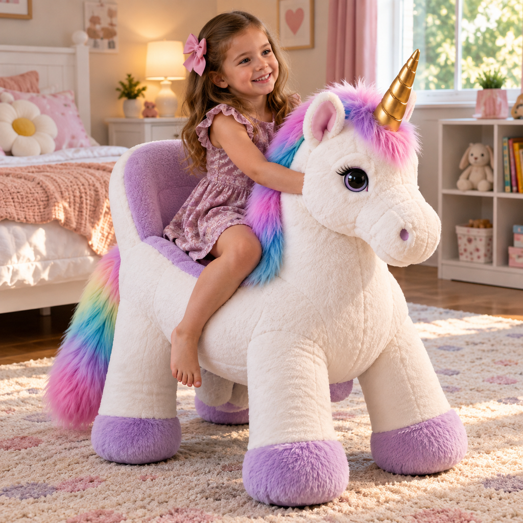 🦄 Ride-On Bouncing Unicorn ✨ Plush Moving Ride Toy for Active Indoor Play & Magical Gifts