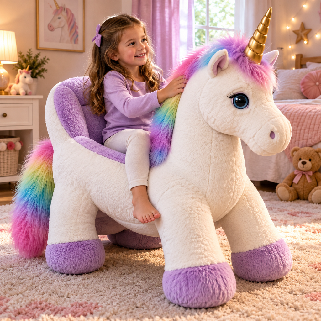 🦄 Ride-On Bouncing Unicorn ✨ Plush Moving Ride Toy for Active Indoor Play & Magical Gifts