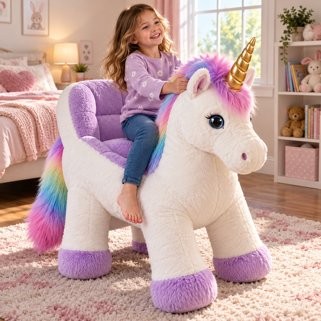 🦄 Ride-On Bouncing Unicorn ✨ Plush Moving Ride Toy for Active Indoor Play & Magical Gifts