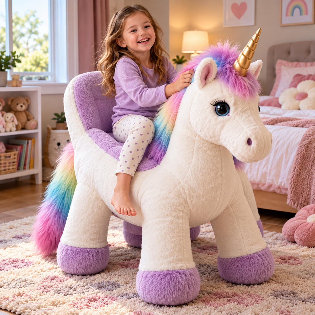 🦄 Ride-On Bouncing Unicorn ✨ Plush Moving Ride Toy for Active Indoor Play & Magical Gifts