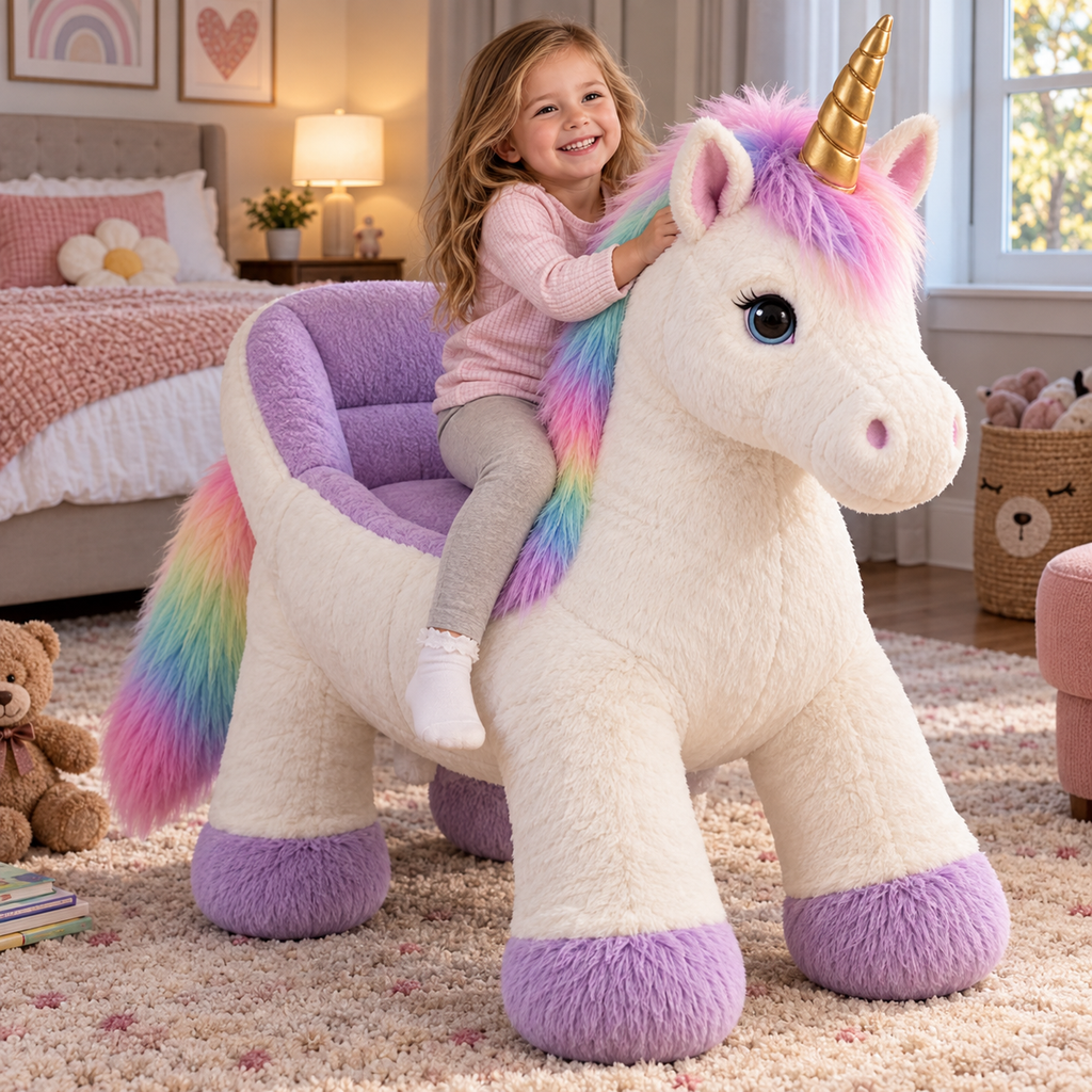 🦄 Ride-On Bouncing Unicorn ✨ Plush Moving Ride Toy for Active Indoor Play & Magical Gifts