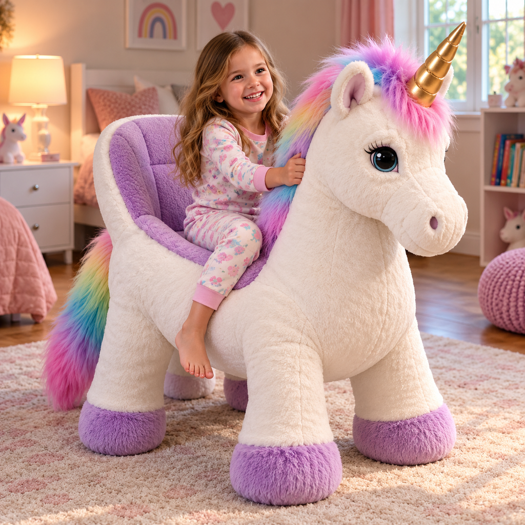 🦄 Ride-On Bouncing Unicorn ✨ Plush Moving Ride Toy for Active Indoor Play & Magical Gifts