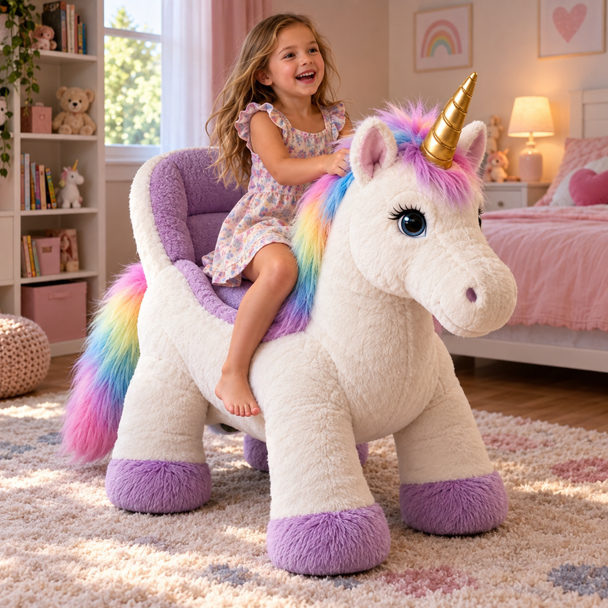 🦄 Ride-On Bouncing Unicorn ✨ Plush Moving Ride Toy for Active Indoor Play & Magical Gifts