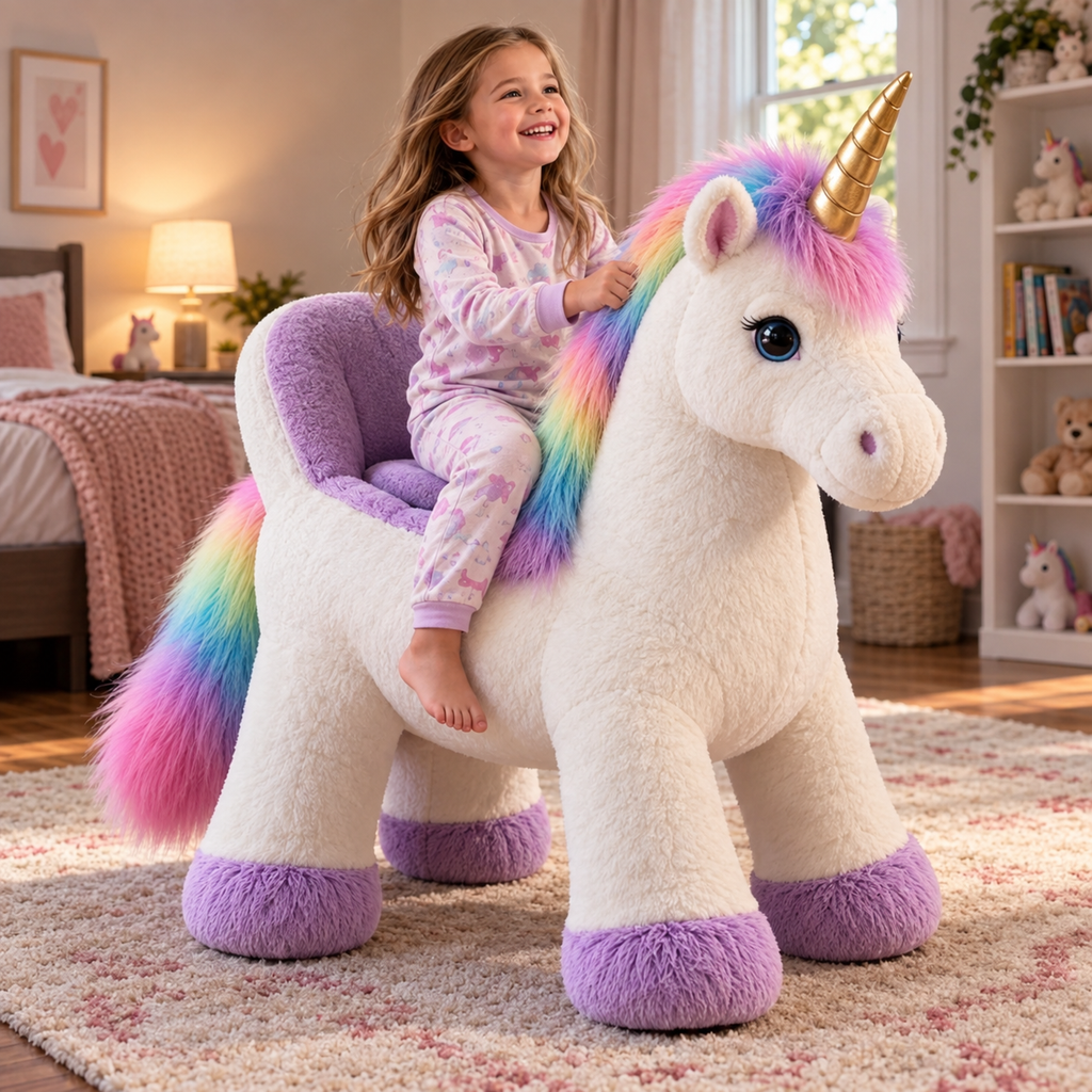 🦄 Ride-On Bouncing Unicorn ✨ Plush Moving Ride Toy for Active Indoor Play & Magical Gifts